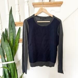 W118 by Walter Baker Navy Blue Gray Long Sleeve Round Neck Pullover Sweater S